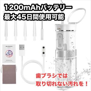 ジェットウォッシャー 口腔洗浄器 5本替ノズル パワーフロッサー IPX7防水 歯間ケア ポータブル360度回転ノズル 折りたたみミラー付き