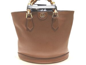 美品 GUCCI グッチ ダイアナ ミディアム レザー トートバッグ 2WAY バンブー ☆ 750394 ブラウン ダブルG レディース Diana medium ▼6K