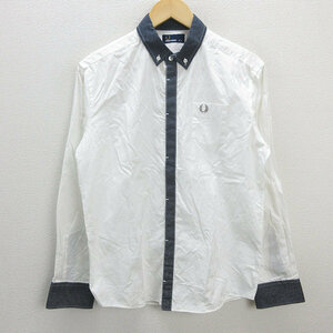 G■フレッドペリー/FREDPERRY 長袖BDシャツ/ドット柄【L】白紺/men