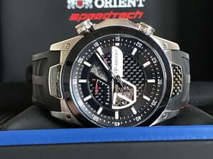 【W_000330】美品 ORIENT SPEEDTECH ERS オリエント スピードテック 自動巻 スバル STI 関連 カーボン サファイアガラス シースルーバック