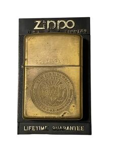 ZIPPO ジッポー SOLID BRASS ゴールドカラーカラー オイルライター 喫煙具 ケース付き 火花確認済