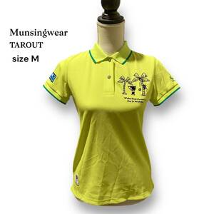 Munsingwear TAROUT 半袖 ストレッチ ポロシャツ マンシングウェア タロアウト 黄緑 刺繍 GOLF ゴルフ レディース トップス サイズ M