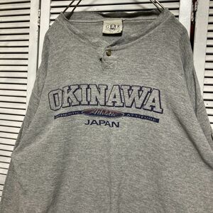 AUHP 1スタ グレー スーベニア Tシャツ 長袖 ロンT 沖縄 日本 地名 ボタン 90s 00s ビンテージ アメリカ 古着 卸 仕入れ kg