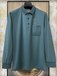 一枚限定EU製＆定価4万◆UABONI*Paris*ポロシャツ*ユアボニ*パリ発◆上質 快適 ソフト POLO 長袖 無地 通勤 紳士 トップス ビジネス M/46