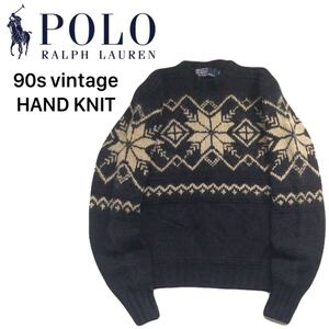 極美品 90s 当時物 Polo Ralph Lauren ハンドニット ノルディック ウール ニット セーター メンズS ラルフローレン RRL ビンテージ 2501161