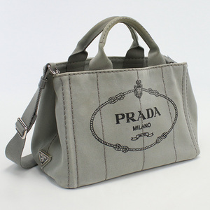 中古プラダPRADA カナパ トートバッグ キャンバス 1BG439 グレー系　 ランク：AB us-2 2WAY ショルダー レディース