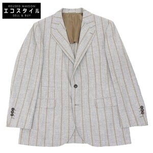 未使用 BRUNELLO CUCINELLI ブルネロクチネリ 3つボタン段返り アルパカ ウール ストライプ ジャケット メンズ グレー×ベージュ 54 20年