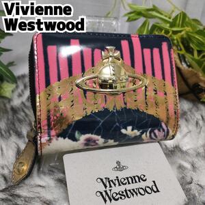 VivienneWestwood 二つ折り財布 総柄 オーブ ラウンド 金 ピンク ヴィヴィアンウエストウッド 財布 ビックオーブ ゴールド 女性 折り財布