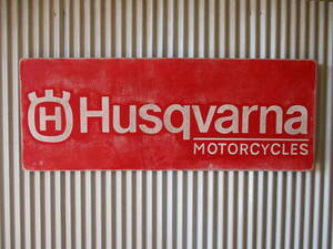 ビンテージサイン木製看板 HUSQVARNA検）ハスクバーナーアドバタイジング企業販促ガレージカスタムKTMモトクロスバイク60s70s