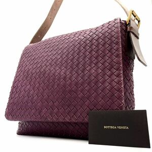 1円《 希少色・正規品 》BOTTEGA VENETA ボッテガヴェネタ ショルダーバッグ メンズ イントレチャート フラップ レザー 大容量 パープル 紫