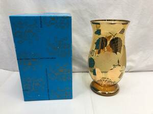 チェコスロバキア製 Bohemian Glass from Czechoslovakia ボヘミアグラス 花瓶 花模様 ゴールドxイエロー系 230929