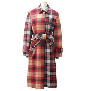 GM0129▼未使用▼トミー ヒルフィガー TOMMY ICONS*チェック柄 ベルテッドロングコート Icon Wool Check Mac Coat エンブレム刺繍*サイズ36