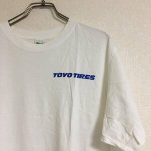 TOYO TIRES トーヨータイヤ 企業ロゴ 半袖 Tシャツ ホワイト 白 Lサイズ 自動車 モータースポーツ