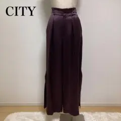 CITY シティ　STUDIOUS  サイドスリットタックワイドパンツ　ボルドー