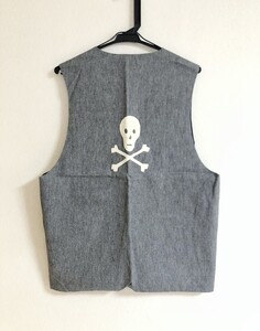 Unknown Brothers SKULL&BONE CHAMBRAY VEST (BLACK) アンノウン ブラザーズ シャンブレー素材 スカル＆クロスボーン 刺繍 ベスト ジレ 黒