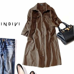 ☆☆ 美品 INDIVI インディヴィ ☆☆ 2Wayロールアップ 綺麗め コットン ワンピース 38号 M 春 夏 秋 合服 23D09