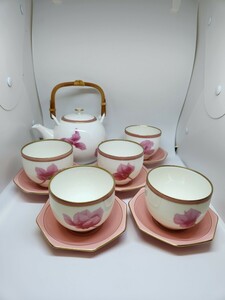 中古　香蘭社 茶器セット 花柄 和食器 湯呑 茶托