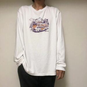 マーモットmarmot キャンプカープリント　ロングTシャツLホワイト　デサント