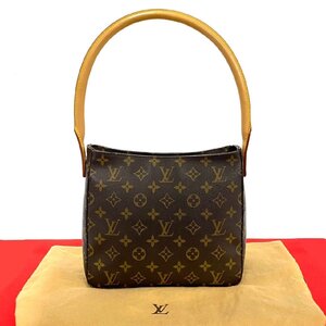 極 美品 袋付き LOUIS VUITTON ルイヴィトン ヴィンテージ ルーピング MM モノグラム レザー ハンドバッグ ミニ トートバッグ 茶 96270