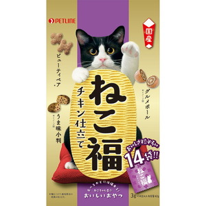 （まとめ買い）ペットライン ねこ福 チキン仕立て 42g (3g×14袋) 猫用おやつ 〔×15〕