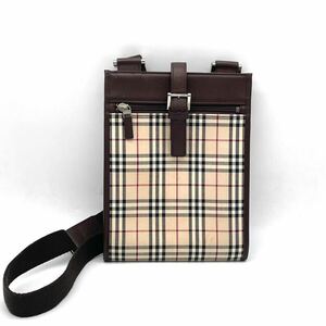 1円 美品 BURBERRY バーバリー ノバチェック ショルダーバッグ クロスボディ キャンバス レザー ブラウン ベージュ