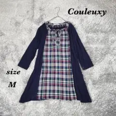 Couleuxy (M) ワンピース チェック Aライン 七分袖 薄手
