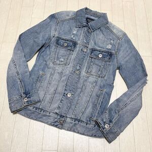 和425★ Abercrombie&Fitch アバクロンビー&フィッチ デニムシャツ シャツジャケット ダメージ加工 XS ブルー レディース