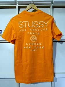 初期90s【S】STUSSY WORLD TOUR 1999 Tシャツ 紺タグ シャネル ヴィンテージ ストックロゴ 0range ワールドツアー USA製 CHANEL