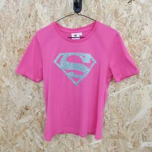 HA88【2003】SUPERGIRL ラメ スパーマンプリント 半袖 Tシャツ トップス レディース サイズXL【220102000063】