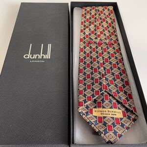 アルフレッドダンヒル（ALFRED DUNHILL ）赤紺四角花デザインネクタイ