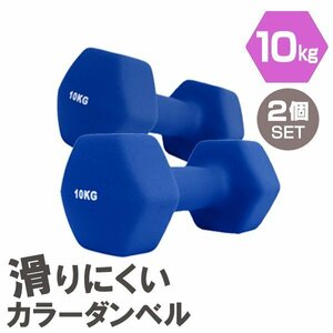 【2個セット/ブルー】滑りにくい カラー ダンベル 10kg 筋トレ エクササイズ 宅トレ シンプル ウエイトトレーニング ダイエット 新品