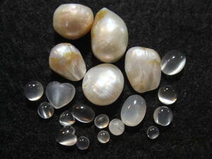 自然色マベブリック型淡水真珠 pearl ナチュラル&moonstoneムーンストーンカボッションセット☆　3　まとめて色々たくさん同梱可能 524-2