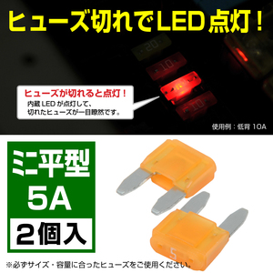 BigOne 切れたら光って知らせる インジケーター内蔵 2個セット ミニ平型 ヒューズ 5A ASP LED