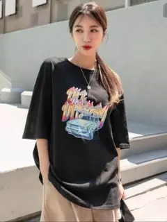 透け感 ストリート ロング Tシャツ ホットロッド カーレース