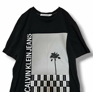 aa 美品 CALVIN KLEINJEANS メンズ スリット ブラック 半袖 Tシャツ 古着 ブラック Ｓサイズ トップス まとめ レトロ 