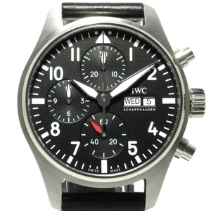 IWC(INTERNATIONAL WATCH CO) 腕時計 パイロット・ウォッチ・クロノグラフ 41 IW388111 メンズ SS/革ベルト/クロノグラフ/裏スケ 黒