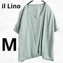 【il Lino】イルリノ ブラウス（M）フレンチスリーブ シフォン グリーン