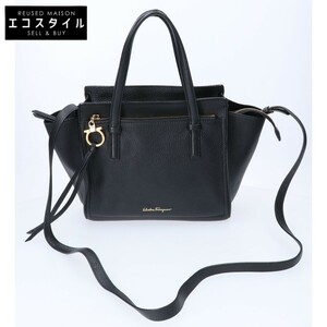 美品 Salvatore Ferragamo サルヴァトーレフェラガモ 21F478 AMYエイミー レザー 2WAYショルダー ハンドバッグ ブラック レディース