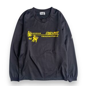 Nishi ニシ 長袖 プリント ロゴ Tシャツ プラクティス シャツ M 陸神 ロンT 黒 トラック アンド フィールド 陸上 マラソン ポリエステル