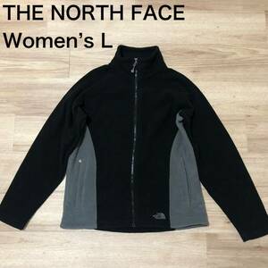 【送料無料】THE NORTH FACEジップアップフリースジャケット黒グレー　レディースLサイズ　ザノースフェイスアウトドア登山長袖