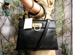 ●超美品●Salvatore Ferragamo フェラガモ●ガンチーニ●カーフ レザー 本革●2way ハンド バッグ●黒●ゴールド金具●斜め掛け●Js53566