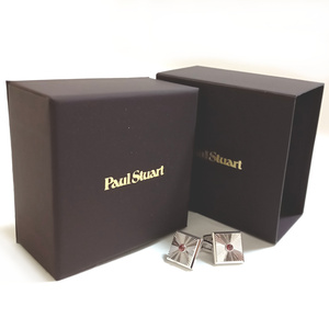 【psc37】新品　Paul Stuart　ポールスチュアート　カフス　カフリンクス　シルバー×レッドストーン赤　スクエア