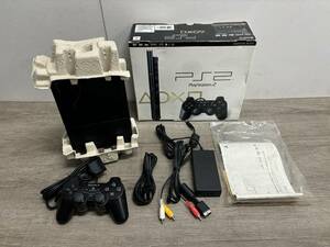 ☆ PS2 ☆ プレイステーション2 SCPH-75000 チャコールブラック 動作品 本体 コントローラー 純正アダプター 箱 説明書 Playstation2 0765