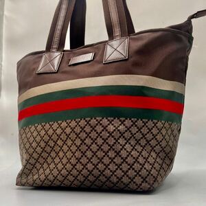 即決!!!【鑑定済】GUCCI グッチ ディアマンテ シェリーライン 茶系 トートバッグ 肩掛け ナイロン レザー 大容量 ビジネス 通勤 通学