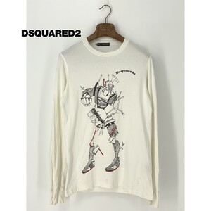 A8156/訳あり 春夏 DSQUARED2 ディースクエアード アート デザイン コットン 丸首 長袖 Tシャツ カットソー XS 白/イタリア製 メンズ