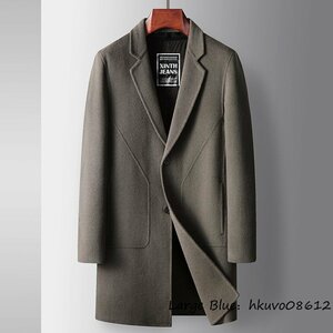 最上級*16万 ビジネスコート ロングコート 高級 ウールコート セレブ*WOOL 厚手 カシミヤコート 紳士スーツ チェスターコート オリーブ M