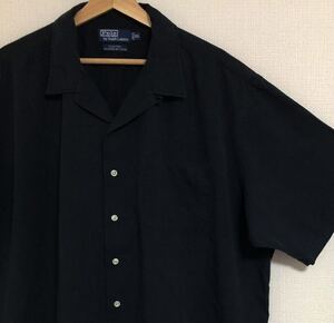 激レア!! レーヨン コットン ブラック 90s ポロ ラルフローレン オープンカラー 開襟 半袖 シャツ CLAYTON 黒 caldwell camp POLO RRL 