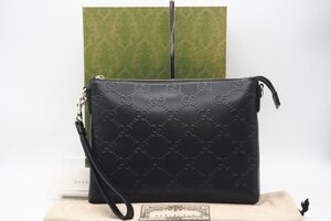 ☆安心の３大保証☆ ABランク ≪GUCCI グッチ/クラッチバッグ≫ 696009 GGエンボス レザー メンズバッグ ロゴ ブラック 黒 美品 送料無料