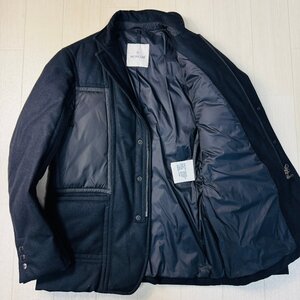 未使用並/2 M-L相当★モンクレール/MONCLER MASSENET 切替ウール コンビ素材 ダウンジャケット ブルゾン テーラード アウター メンズ 黒