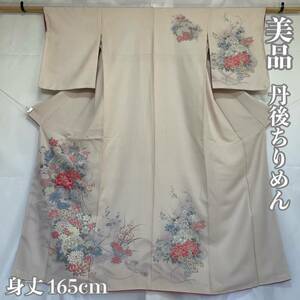 #D742 美品 付け下げ 丹後ちりめん 型染め 芍薬 鳳凰 花柄 正絹 身丈165cm 和装 和服 フォーマル 着物 【wellriver】 